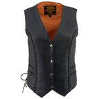 Milwaukee Leather ML1255 Women's Black Braided Premium Leather Side Lace Motorcycle Rider Vest