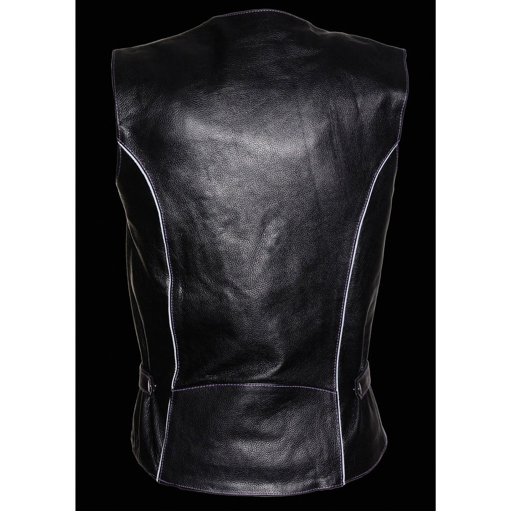 Milwaukee Leather ML1296 Women's Black and Purple Vest with Reflective Tribal Design - Milwaukee Leather Womens Leather Vests