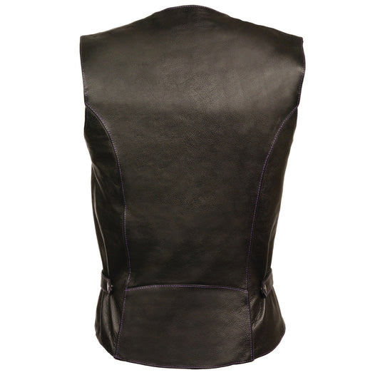 Milwaukee Leather ML1296 Women's Black and Purple Vest with Reflective Tribal Design - Milwaukee Leather Womens Leather Vests