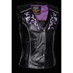 Milwaukee Leather ML1296 Women's Black and Purple Vest with Reflective Tribal Design - Milwaukee Leather Womens Leather Vests