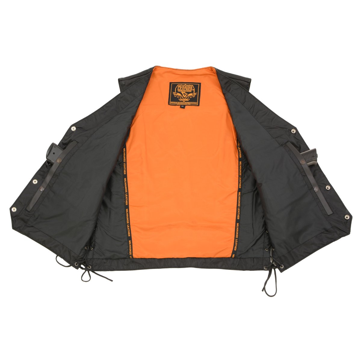 Milwaukee Leather ML1359 Men's 'Buffalo Coin' Black Braided  Leather Vest with Side Laces - Milwaukee Leather Mens Leather Vests