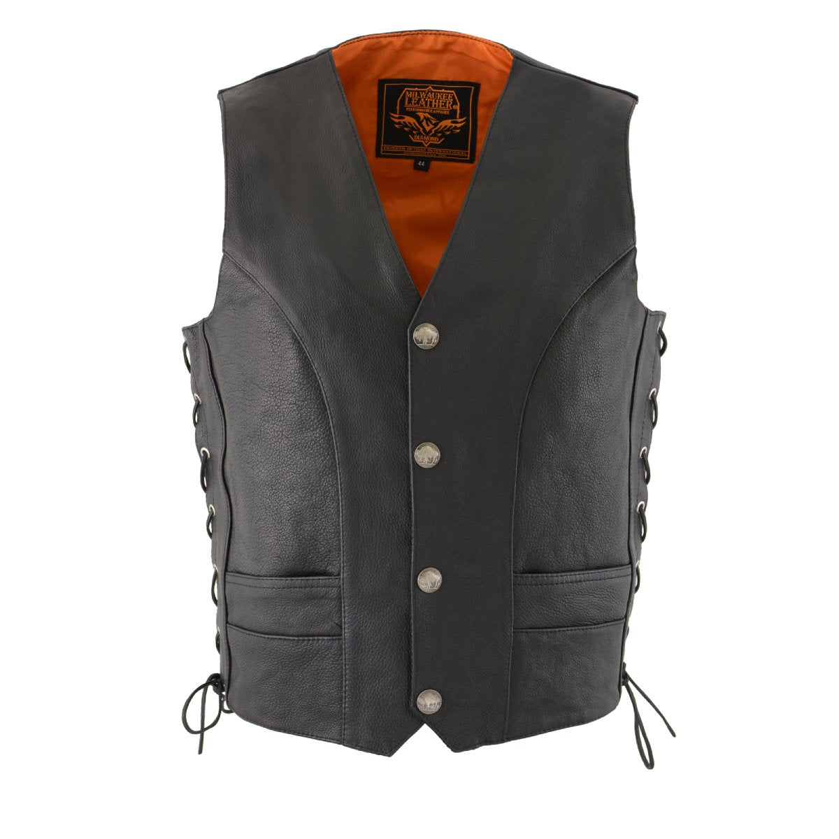 Milwaukee Leather ML1369 Men's Black Premium Leather Side Lace Vest with Buffalo Snaps - Milwaukee Leather Mens Leather Vests