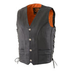 Milwaukee Leather ML1369 Men's Black Premium Leather Side Lace Vest with Buffalo Snaps - Milwaukee Leather Mens Leather Vests