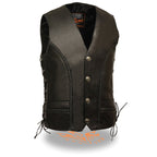 Milwaukee Leather ML1359 Men's 'Buffalo Coin' Black Braided  Leather Vest with Side Laces - Milwaukee Leather Mens Leather Vests