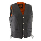 Milwaukee Leather ML1369 Men's Black Premium Leather Side Lace Vest with Buffalo Snaps - Milwaukee Leather Mens Leather Vests