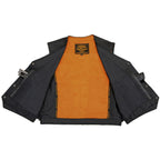 Milwaukee Leather ML1927 Men's Black Premium Leather Side Buckle Motorcycle Rider Vest w/ Eagle Nickel Snaps Closure