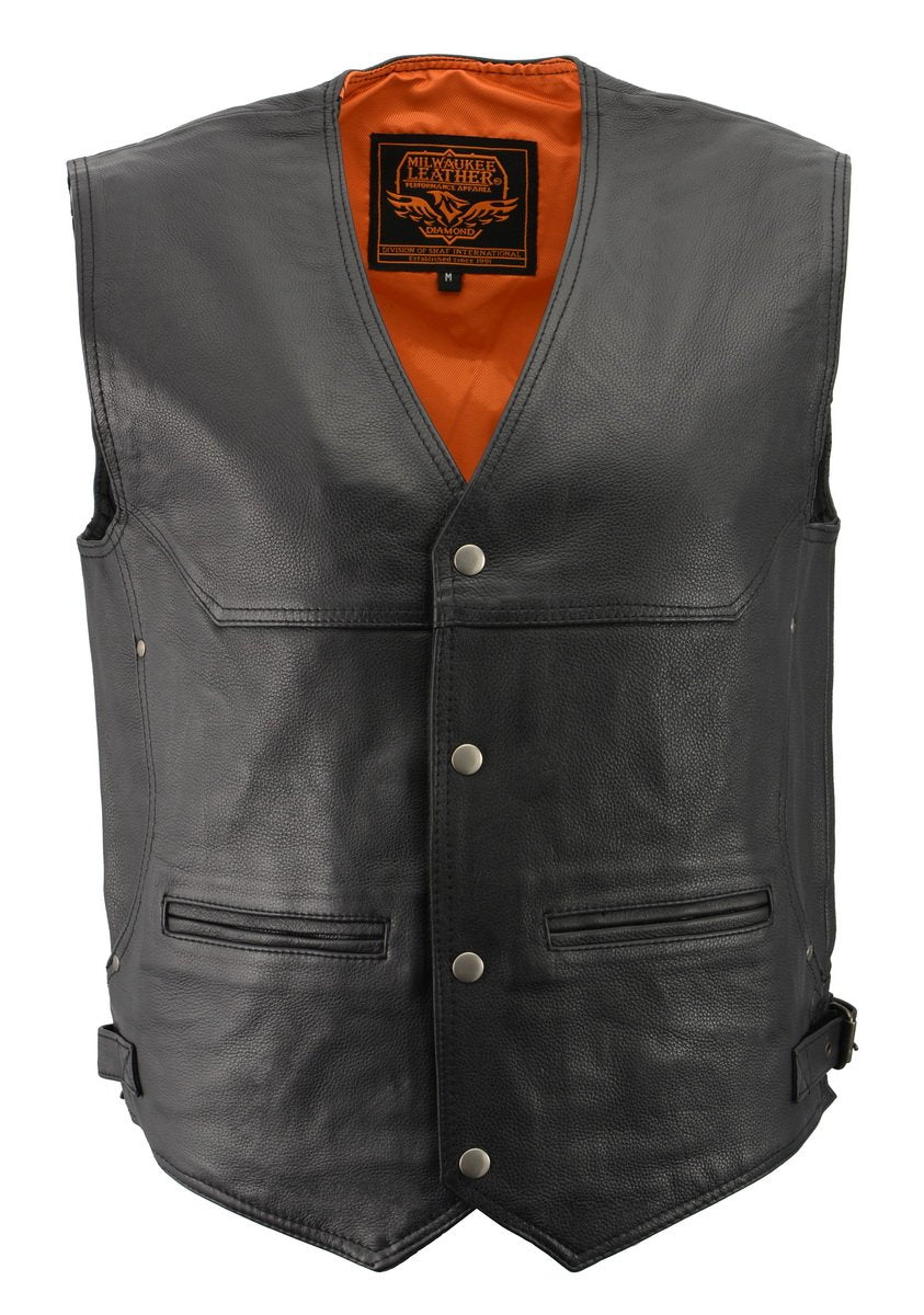 Milwaukee Leather ML1927 Men's Black Leather Vest with Gun Pockets and Side Buckles - Milwaukee Leather Mens Leather Vests