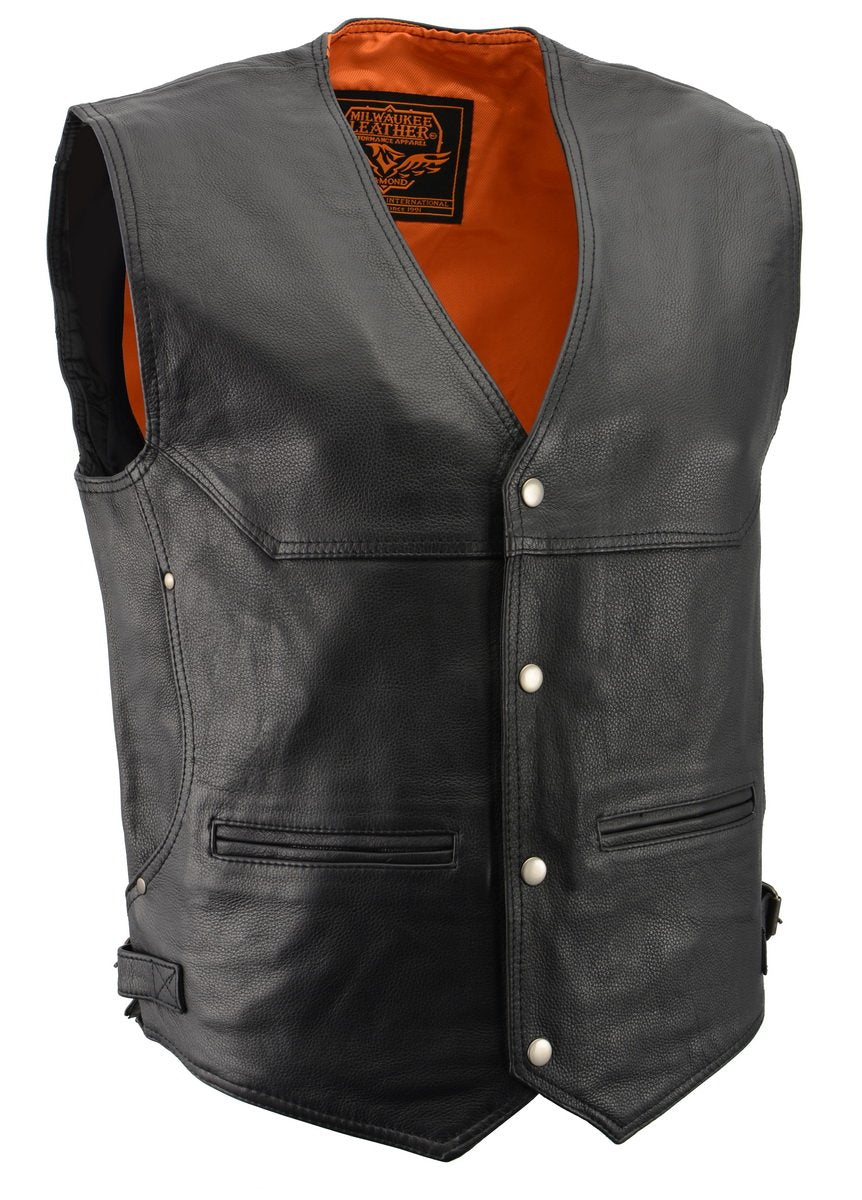 Milwaukee Leather ML1927 Men's Black Leather Vest with Gun Pockets and Side Buckles - Milwaukee Leather Mens Leather Vests