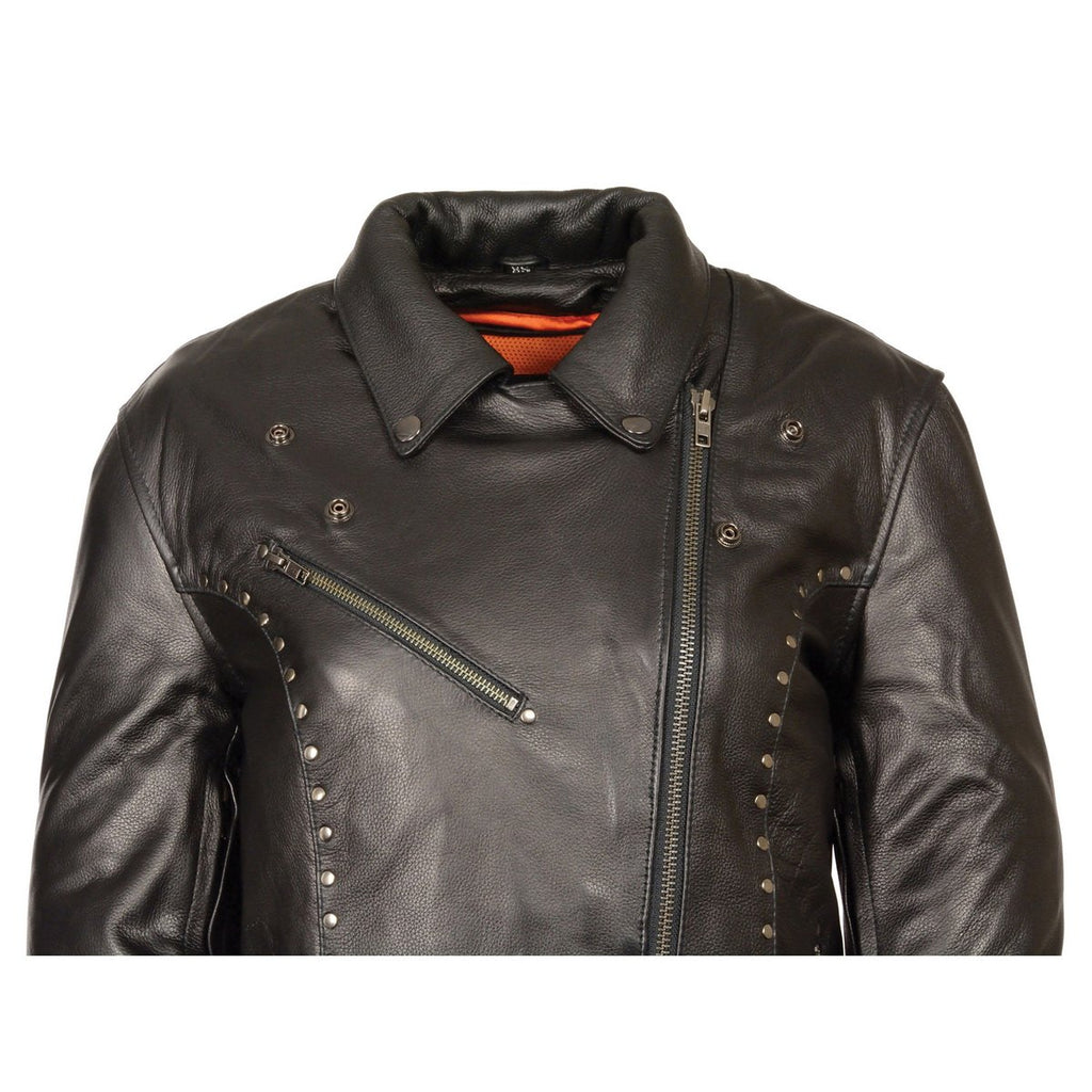 Milwaukee Leather ML1948 Women's Classic Riveted Black Leather Jacket with Gun Pocket - Milwaukee Leather Womens Leather Jackets