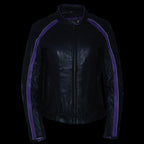 Milwaukee Leather ML1952 Women's Black and Purple Embroidered and Stud Design Scooter Jacket