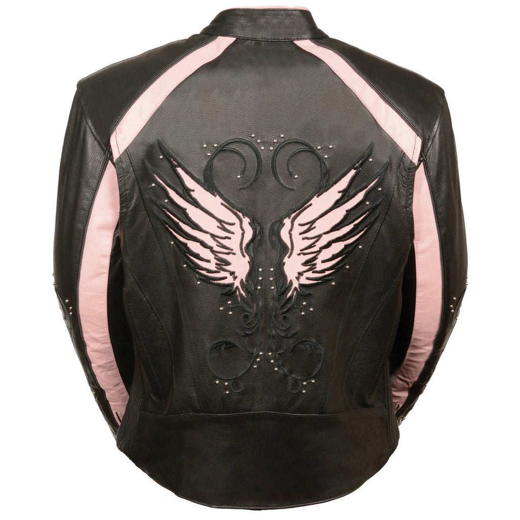 Milwaukee Leather ML1952 Women's Black and Pink Embroidered and Stud Design Jacket with Gun Pockets - Milwaukee Leather Womens Leather Jackets
