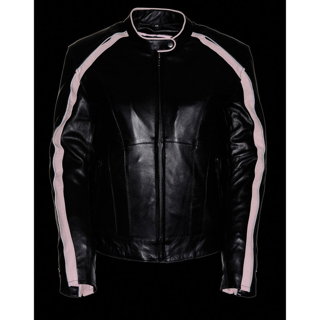 Milwaukee Leather ML1952 Women's Black and Pink Embroidered and Stud Design Jacket with Gun Pockets - Milwaukee Leather Womens Leather Jackets