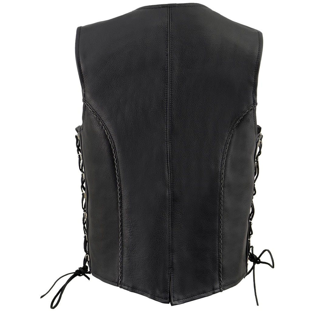Milwaukee Leather ML2042 Women's Black Braided Premium Leather Motorcycle Rider Vest w/ Side Laces