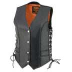 Milwaukee Leather ML2042 Women's Black Braided Premium Leather Motorcycle Rider Vest w/ Side Laces