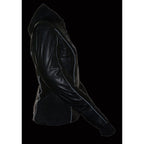 Milwaukee Leather ML2066 Women's 3/4 Black Leather Hoodie Jacket with Reflective Tribal Design - Milwaukee Leather Womens Leather Jackets