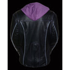 Milwaukee Leather ML2067 Women's 3/4 Black and Purple Leather Hoodie Jacket with Reflective Tribal Design - Milwaukee Leather Womens Leather Jackets