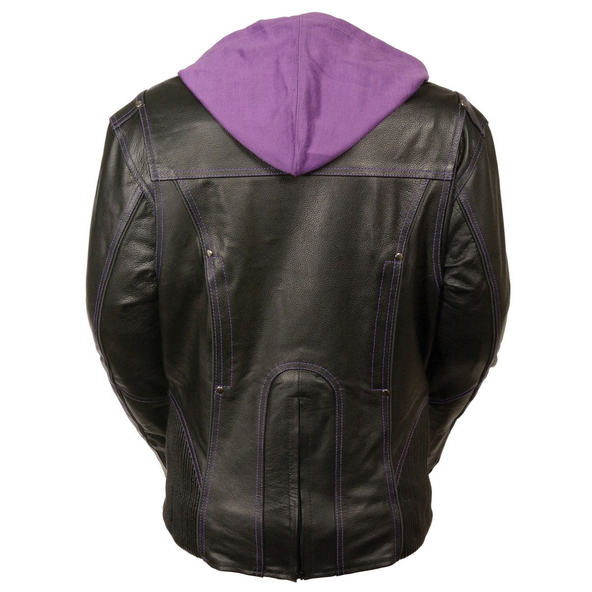 Milwaukee Leather ML2067 Women's 3/4 Black and Purple Leather Hoodie Jacket with Reflective Tribal Design - Milwaukee Leather Womens Leather Jackets