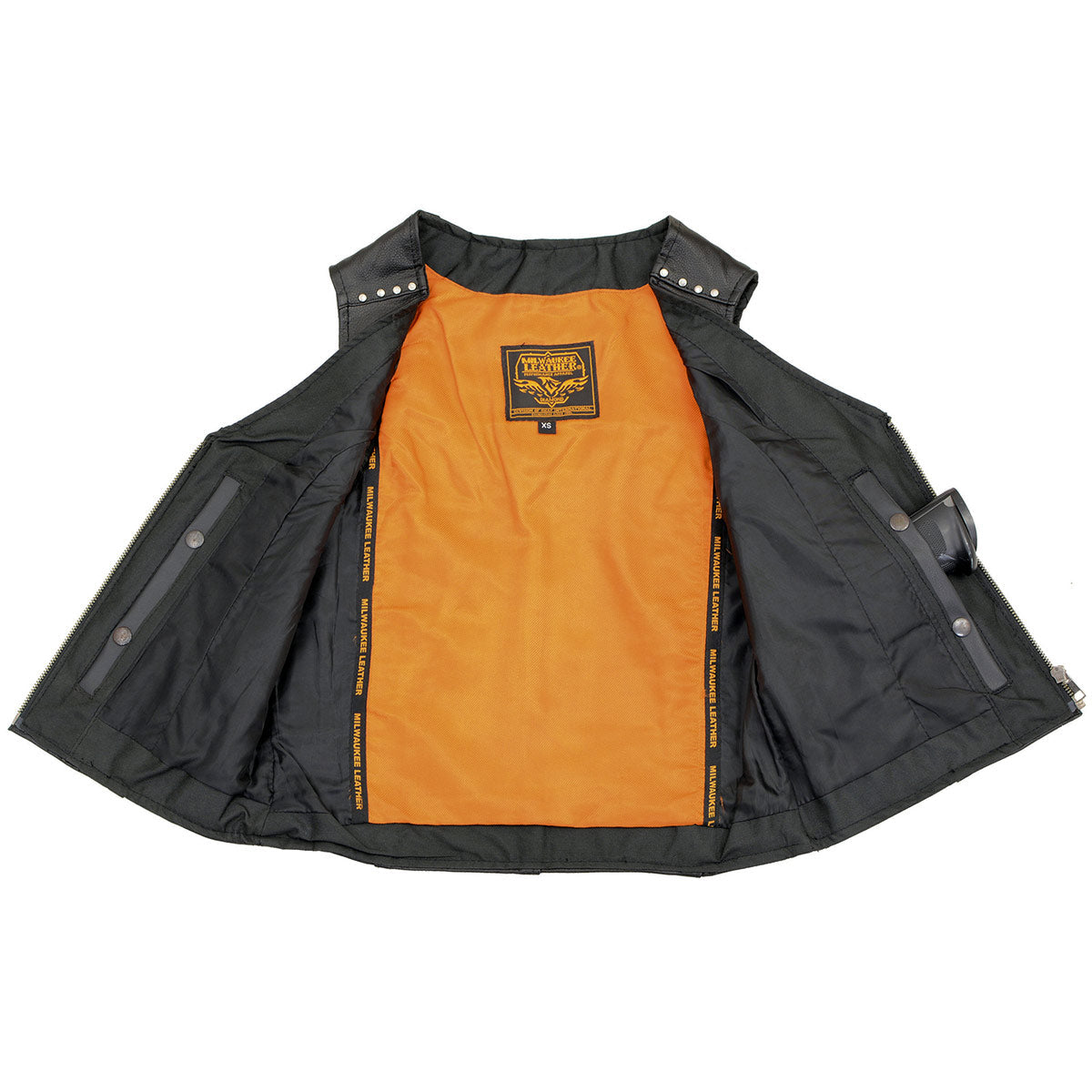 Milwaukee Leather ML2078 Women's Black Premium Leather Motorcycle Rider Vest w/ Studding Detail