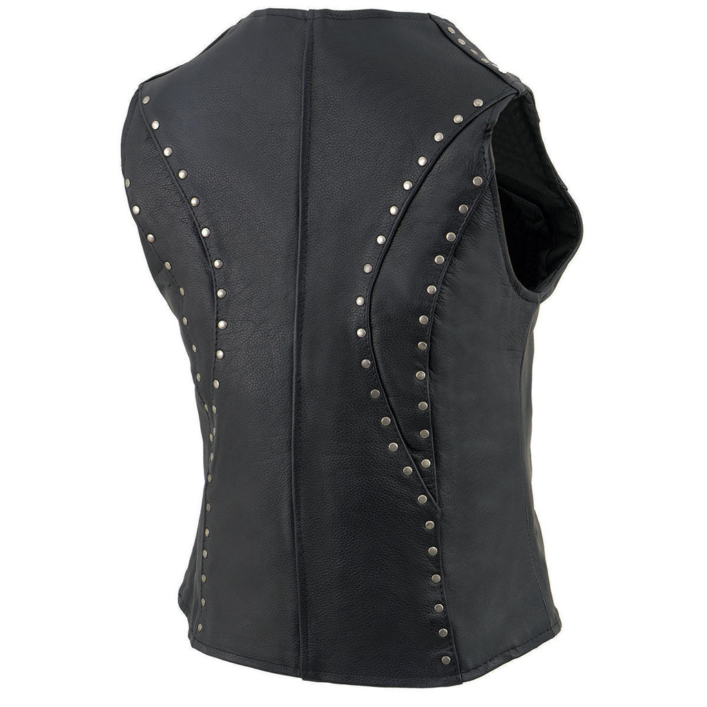 Milwaukee Leather ML2078 Women's Black Premium Leather Motorcycle Rider Vest w/ Studding Detail
