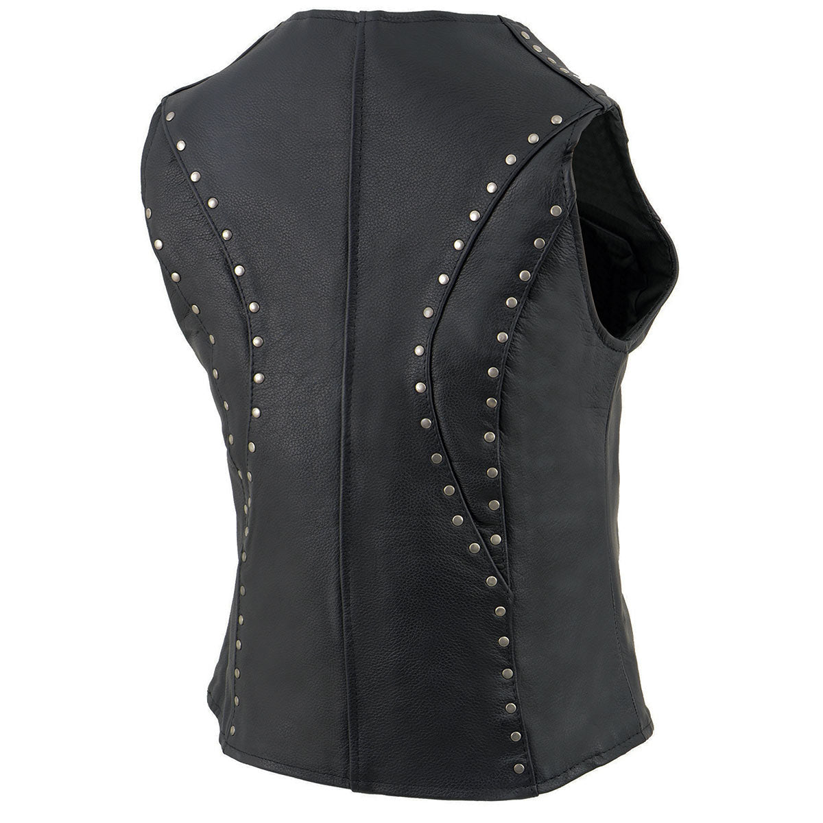 Milwaukee Leather ML2078 Women's Black Premium Leather Motorcycle Rider Vest w/ Studding Detail