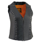 Milwaukee Leather ML2078 Women's Black Premium Leather Motorcycle Rider Vest w/ Studding Detail