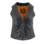 Milwaukee Leather ML2078 Women's Black Premium Leather Motorcycle Rider Vest w/ Studding Detail