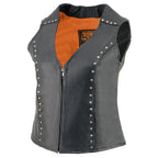 Milwaukee Leather ML2078 Women's Black Premium Leather Motorcycle Rider Vest w/ Studding Detail