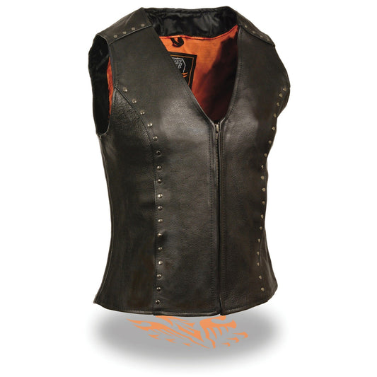 Milwaukee Leather ML2078 Women's Black Leather Vest with Studding Detail - Milwaukee Leather Womens Leather Vests