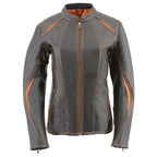 Milwaukee Leather MLL2502 Women's 'Laser Cut' Distressed Black and Orange Scuba Style Racer Jacket