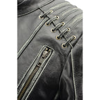 Milwaukee Leather MLL2526 Women's Laced Detail Distressed Grey Leather Jacket