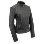 Milwaukee Leather MLL2526 Women's Laced Detail Distressed Grey Leather Jacket