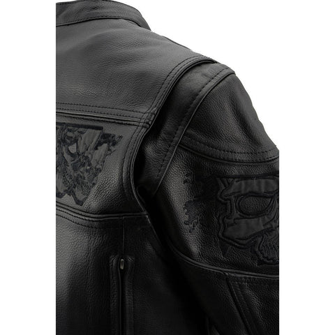 Milwaukee Leather MLL2540 Women's Crossover Black Leather Scooter Jacket w/ Reflective Skull Graphic