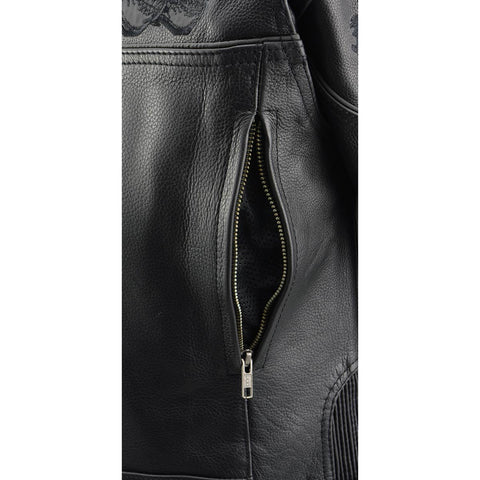 Milwaukee Leather MLL2540 Women's Crossover Black Leather Scooter Jacket w/ Reflective Skull Graphic