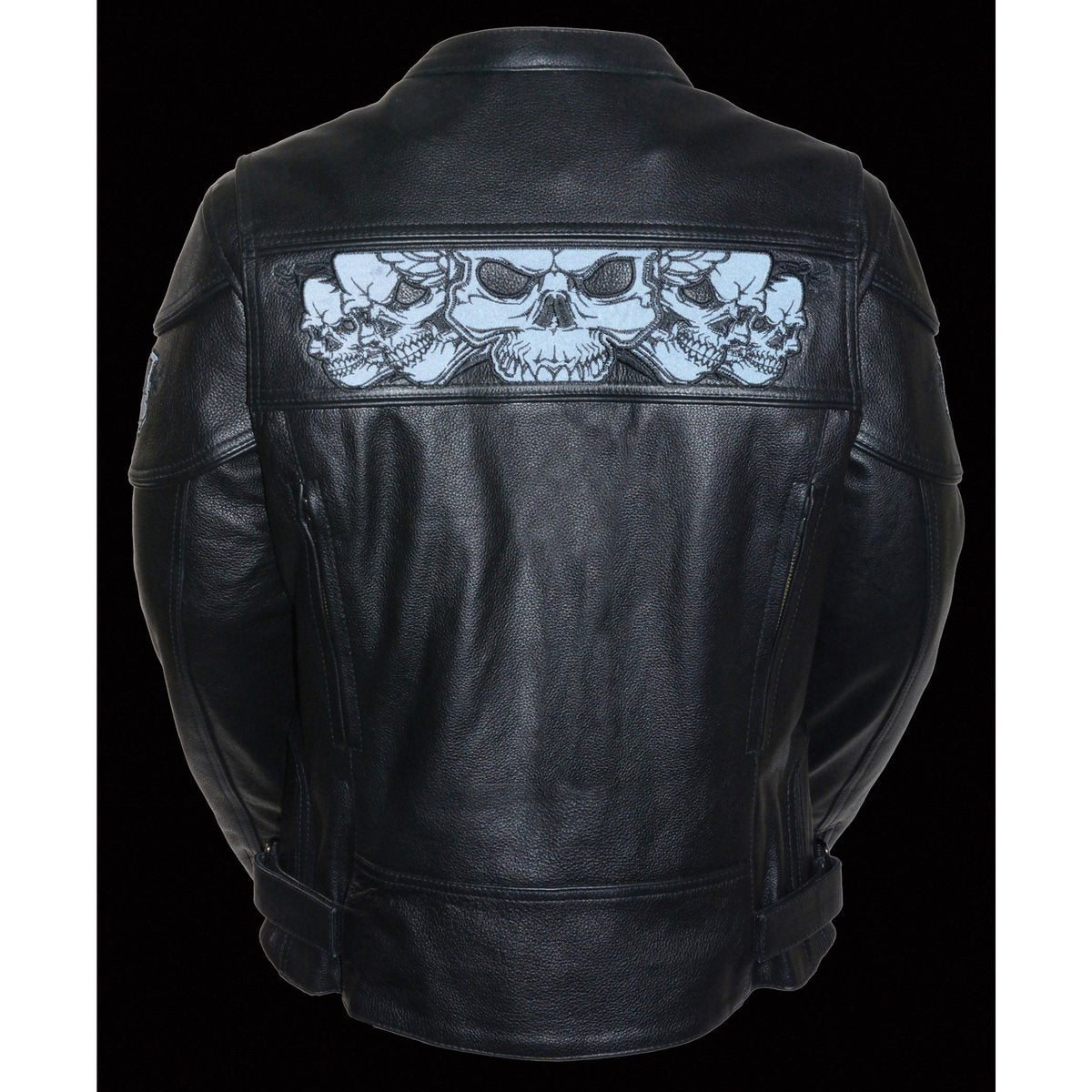 Milwaukee Leather MLL2540  Womens Crossover Black Leather Scooter Jacket Reflective Skull Graphic - N/A