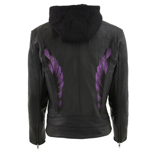 Milwaukee Leather MLL2546 Women's Purple Winged ‘Scuba’ Leather Jacket with Hoodie