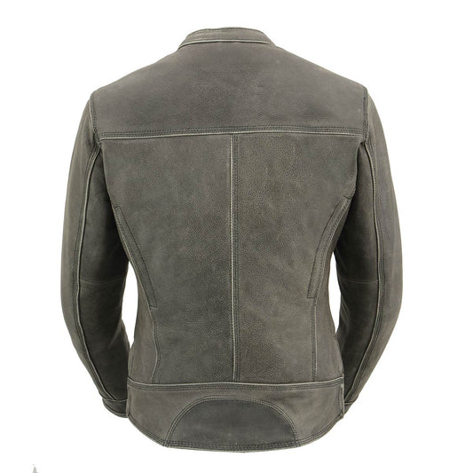 Milwaukee Leather MLL2550 Women's Scooter Distressed Grey Leather Motorcycle Riding Vented Jacket