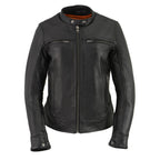 Milwaukee Leather MLL2552 Women's 'Cool-Tec' Black Scooter Leather Triple Stitch Jacket