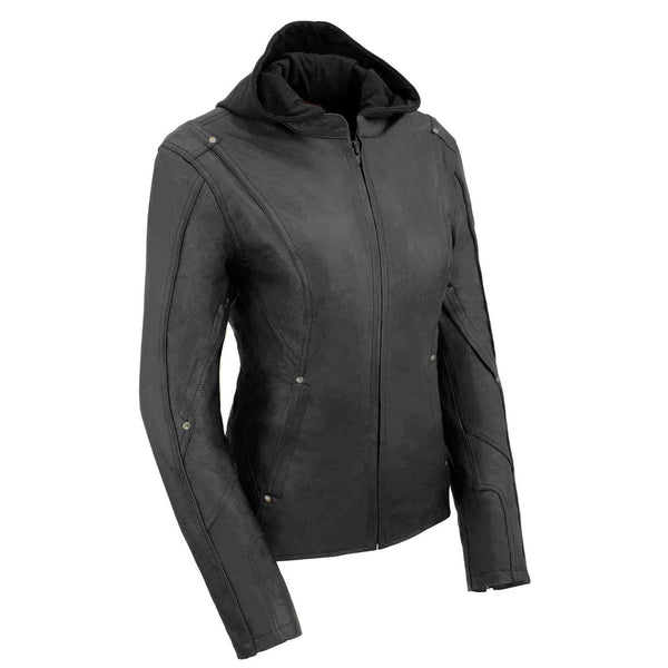 Milwaukee Leather MLL2555 Women's Black 3/4 Hooded Leather Jacket