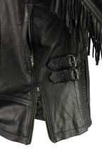 Milwaukee Leather MLL2565 Women's Lightweight Black Leather Racer Jacket with Fringe Detailing