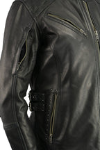 Milwaukee Leather MLL2565 Women's Lightweight Black Leather Racer Jacket with Fringe Detailing