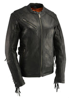 Milwaukee Leather MLL2565 Women's Lightweight Black Leather Racer Jacket with Fringe Detailing