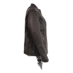 Milwaukee Leather MLL2565 Women's Lightweight Black Leather Racer Jacket with Fringe Detailing