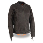 Milwaukee Leather MLL2565 Women's Lightweight Black Leather Racer Jacket with Fringe Detailing