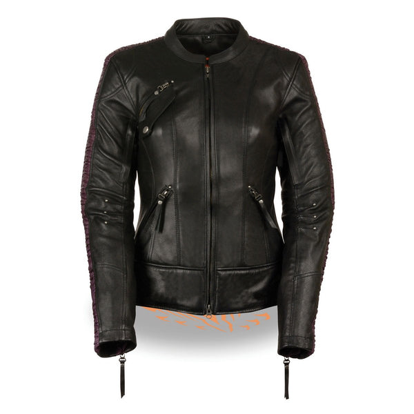 ジャケット・アウター Black Leather Jacket Multi Pocket Milwaukee Leather MLL2570 Women's 'Phoenix Embroidered' Black and