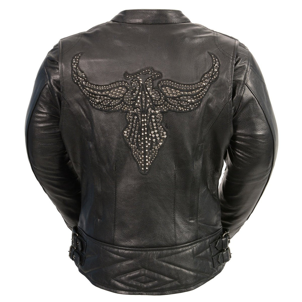 Milwaukee Leather MLL2570  Women's Phoenix Embroidered Black Leather Jacket with Gun Pockets - Milwaukee Leather Womens Leather Jackets