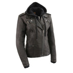 Milwaukee Leather MLL2575 Women’s Black Vented MC Jacket with Removable Hoodie - Milwaukee Leather Womens Jackets