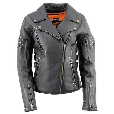 Milwaukee Leather MLL2585 Women's Black Premium Leather Motorcycle Rider Jacket with Rivets