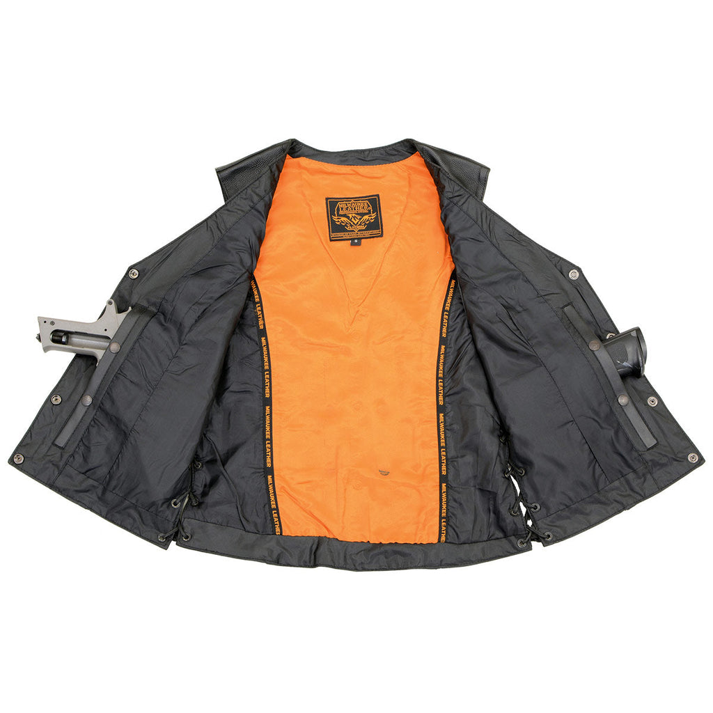 Milwaukee Leather MLL4500 Women's Classic Black Leather V-Neck Motorcycle Rider Vest w/ Side Laces