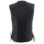 Milwaukee Leather MLL4500 Women's Classic Black Leather V-Neck Motorcycle Rider Vest w/ Side Laces