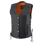 Milwaukee Leather MLL4500 Women's Classic Black Leather V-Neck Motorcycle Rider Vest w/ Side Laces